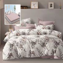 Lenjerie pat dublu Economy 6 piese, cearsaf pat cu husa 180x200x25 cm si pilota 200x230 cm, 2 fete perne 50x70 / 2 fete perna 70x70, Flori Roz ECNH2