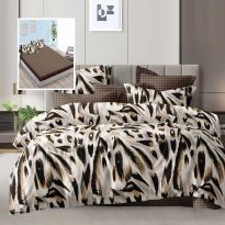 Lenjerie pat dublu Economy 6 piese, cearsaf pat cu husa 180x200 cm si pilota 200x230 cm, 2 fete perne 50x70 si 2 fete perna 70x70, Animal Print Maro ECNH22