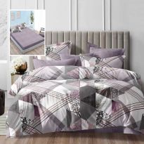 Lenjerie pat dublu Economy 6 piese, cearsaf pat cu husa 180x200 cm si pilota 200x230 cm, 2 fete perne 50x70 si 2 fete perna 70x70, Eleganta Mov ECNH23