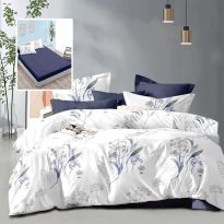 Lenjerie pat dublu Economy 6 piese, cearsaf pat cu husa 180x200x25 cm si pilota 200x230 cm, 2 fete perne 50x70 si 2 fete perna 70x70, Moderna Albastru ECNH3