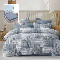 Lenjerie pat dublu Economy 6 piese, cearsaf pat cu husa 180x200 cm si pilota 200x230 cm, 2 fete perne 50x70 si 2 fete perna 70x70, Moderna Gri ECNH36