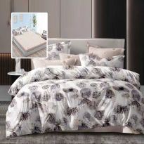 Lenjerie pat dublu Economy 6 piese, cearsaf pat cu husa 180x200x25 cm si pilota 200x230 cm, 2 fete perne 50x70 si 2 fete perna 70x70, Eleganta Bej ECNH6