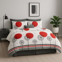 Lenjerie pat dublu ELVO 4 piese cearsaf pat 230x250 cm, pilota 200x230 cm, 2 fete perne 50x70 cm, Moderna Crem / Gri