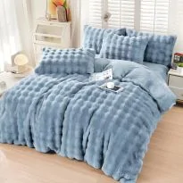 Lenjerie pat dublu Cocolino Spot cu blanita 4 piese, cearsaf pat 230x250 cm, pilota 200x230 cm, 2 fete perna 50x70, Bleu, Pucioasa