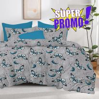 Lenjerie pat bumbac Finet 6 piese PROMO, cearșaf pat 220x240 cm, pilotă 200x220 cm, 2 fețe perne 50x70 și 70x70 cm, Gri, Pucioasa 