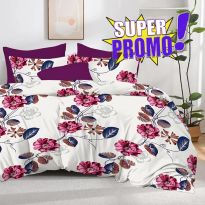 Lenjerie pat bumbac Finet 6 piese PROMO, cearșaf pat 220x240 cm, pilotă 200x220 cm, 2 fețe perne 50x70 și 70x70 cm, Mov, Pucioasa 