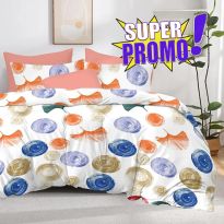 Lenjerie pat bumbac Finet 6 piese PROMO, cearșaf pat 220x240 cm, pilotă 200x220 cm, 2 fețe perne 50x70 și 70x70 cm, Portocaliu, Pucioasa 