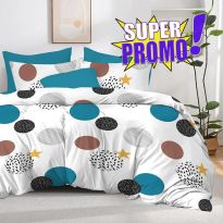 Lenjerie pat bumbac Finet 6 piese PROMO, cearșaf pat 220x240 cm, pilotă 200x220 cm, 2 fețe perne 50x70 și 70x70 cm, Turcoaz, Pucioasa 