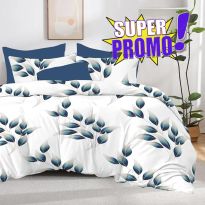 Lenjerie pat bumbac Finet 6 piese PROMO, cearșaf pat 220x240 cm, pilotă 200x220 cm, 2 fețe perne 50x70 și 70x70 cm, Crem/Albastru, Pucioasa 