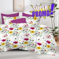 Lenjerie pat bumbac Finet 6 piese PROMO, cearșaf pat 220x240 cm, pilotă 200x220 cm, 2 fețe perne 50x70 și 70x70 cm, Roz, Pucioasa 