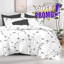 Lenjerie pat bumbac Finet 6 piese PROMO, cearșaf pat 220x240 cm, pilotă 200x220 cm, 2 fețe perne 50x70 și 70x70 cm, Alb/Gri, Pucioasa 