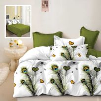 Lenjerie de pat dublu bumbac Finet 6 piese 220 x 240 cm, pilota 200x220 cm, 2 fete perna 50x70 si 70x70 cm, Alb / Verde, Pucioasa FANII V2