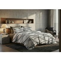 Lenjerie pat bumbac Finet 6 piese PROMO cu husă saltea 160x200 sau 180x200 cm, pilotă 200x220 cm, 2 fețe pernă 50x70 și 70x70 cm, Gri / Maro, Pucioasa 