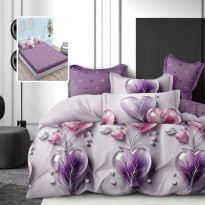 Lenjerie pat dublu Finet Bumbac 6 piese cu husa saltea 160x200 sau 180x200 cm, pilota 200x230 cm, 2 fete perna 50x70 si 70x70 cm, Mov / Gri, Pucioasa