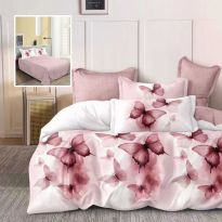 Lenjerie de pat dublu bumbac Finet 6 piese 220 x 240 cm, pilota 200x220 cm, 2 fete perna 50x70 si 70x70 cm, Alb / Roz, Pucioasa