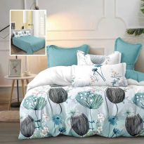 Lenjerie de pat dublu bumbac Finet 6 piese 220 x 240 cm, pilota 200x220 cm, 2 fete perna 50x70 si 70x70 cm, Alb / Bleu, Pucioasa 
