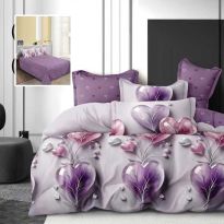 Lenjerie de pat dublu bumbac Finet 6 piese 220 x 240 cm, pilota 200x220 cm, 2 fete perna 50x70 si 70x70 cm, Mov / Gri, Pucioasa 