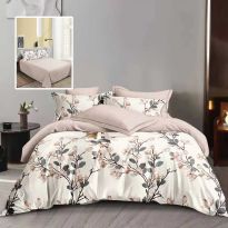 Lenjerie de pat dublu bumbac Finet 6 piese 220 x 240 cm, pilota 200x220 cm, 2 fete perna 50x70 si 70x70 cm, Crem / Roz Pudra, Pucioasa 