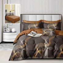 Lenjerie de pat dublu bumbac Finet 6 piese 220 x 240 cm, pilota 200x220 cm, 2 fete perna 50x70 si 70x70 cm, Maro / Negru, Pucioasa 