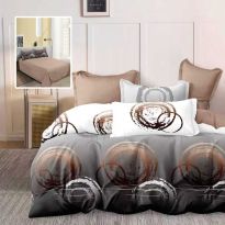Lenjerie de pat dublu bumbac Finet 6 piese 220 x 240 cm, pilota 200x220 cm, 2 fete perna 50x70 si 70x70 cm, Maro, Pucioasa 