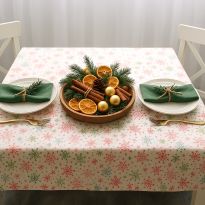 Fata de masa antimurdarire 100% Bumbac 160x320 cm, Fulgi de nea Rosu