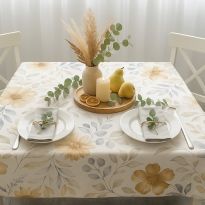 Fata de masa antimurdarire 100% Bumbac 160x220 cm, Imprimeu cu flori Crem