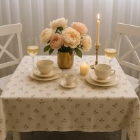 Fata de masa antimurdarire 100% Bumbac 140x180 cm, Floricele Maro