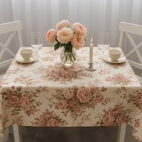 Fata de masa antimurdarire 100% Bumbac 140x180 cm, Flori Roz