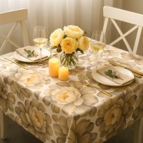 Fata de masa antimurdarire 100% Bumbac 160x320 cm, Floare Bej