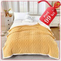 Patura cu blanita model tip Tricot, pentru pat dublu 200 x 230 cm, Galben