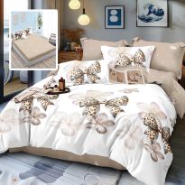 Lenjerie pat dublu Finet Bumbac 6 piese cu husa saltea 160x200 sau 180x200 cm, pilota 200x230 cm, 2 fete perna 50x70 si 70x70 cm, Alb / Bej, Pucioasa GATA V2