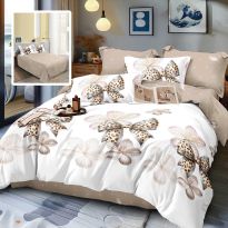 Lenjerie de pat dublu bumbac Finet 6 piese 220 x 240 cm, pilota 200x220 cm, 2 fete perna 50x70 si 70x70 cm, Alb / Bej, Pucioasa GATA V3