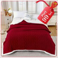 Patura cu blanita model tip Tricot, pentru pat dublu 200 x 230 cm, Rosu