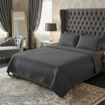 Lenjerie pat Creponata 100% Bumbac UNI, cearsaf pat 160x240 cm, pilota 140x210 cm, fata perna 50x70 cm, GRI INCHIS, Ralex Pucioasa