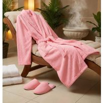 Halat de baie si SPA Hotel cu guler Kimono Velur 100% Bumbac, unisex XL/XXL, 420 grame/mp, Pudra