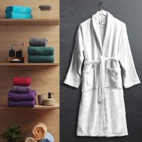 Halat de baie si SPA Hotel cu guler Kimono Velur 100% Bumbac, unisex, 420 gr./mp, Alb L / XL