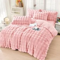 Lenjerie pat dublu Cocolino Spot cu blanita 4 piese, cearsaf pat 230x250 cm, pilota 200x230 cm, 2 fete perna 50x70, Roz pudra, Pucioasa