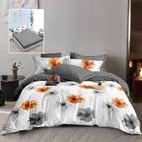 Lenjerie pat dublu Finet Bumbac 6 piese cu husa saltea 160x200 sau 180x200 cm, pilota 200x230 cm, 2 fete perna 50x70 si 70x70 cm, Alb-Gri, Pucioasa HF6P242