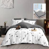 Lenjerie pat dublu Finet Bumbac 6 piese cu husa saltea 160x200 sau 180x200 cm, pilota 200x230 cm, 2 fete perna 50x70 si 70x70 cm, Gri-Alb, Pucioasa HF6P248