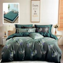Lenjerie pat dublu Finet Bumbac 6 piese cu husa saltea 160x200 sau 180x200 cm, pilota 200x230 cm, 2 fete perna 50x70 si 70x70 cm, Negru-Verde, Pucioasa HF6P254