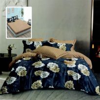 Lenjerie pat dublu Finet Bumbac 6 piese cu husa saltea 160x200 sau 180x200 cm, pilota 200x230 cm, 2 fete perna 50x70 si 70x70 cm, Albastru-Bej, Pucioasa HF6P284