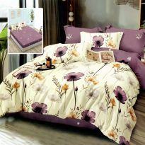 Lenjerie pat dublu Finet Bumbac 6 piese cu husa saltea 160x200 sau 180x200 cm, pilota 200x230 cm, 2 fete perna 50x70 si 70x70 cm, Mov-Galben, Pucioasa HF6P300