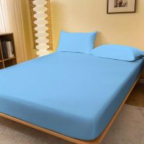 Set husă pat și fețe perne tricot jerse bumbac 100%, pentru saltea de 140x200 cm Albastru