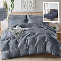 Lenjerie pat dublu Creponata UNI 6 piese, cearsaf pat 230x250 cm, pilota 200x230 cm, 2 fete perna 50x70 si 70x70 cm, Antracit, Pucioasa