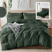 Lenjerie pat dublu Creponata UNI 6 piese, cearsaf pat 230x250 cm, pilota 200x230 cm, 2 fete perna 50x70 si 70x70 cm, Verde, Pucioasa