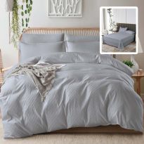 Lenjerie pat dublu Creponata UNI 6 piese, cearsaf pat 230x250 cm, pilota 200x230 cm, 2 fete perna 50x70 si 70x70 cm, Gri, Pucioasa