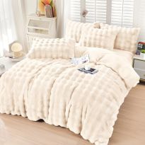 Lenjerie pat dublu Cocolino Spot cu blanita 4 piese, cearsaf pat 230x250 cm, pilota 200x230 cm, 2 fete perna 50x70, Crem, Pucioasa