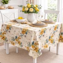 Fata de masa antimurdarire 160x220 cm, Flori Bej/Galben Ralex Pucioasa