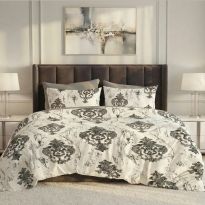 Lenjerie pat dublu ELVO Economy 6 piese Eleganta Crem/Gri LEE1 