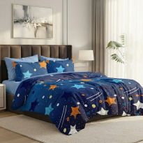 Lenjerie pat dublu ELVO Economy 6 piese Peisaj nocturn Albastru LEE3